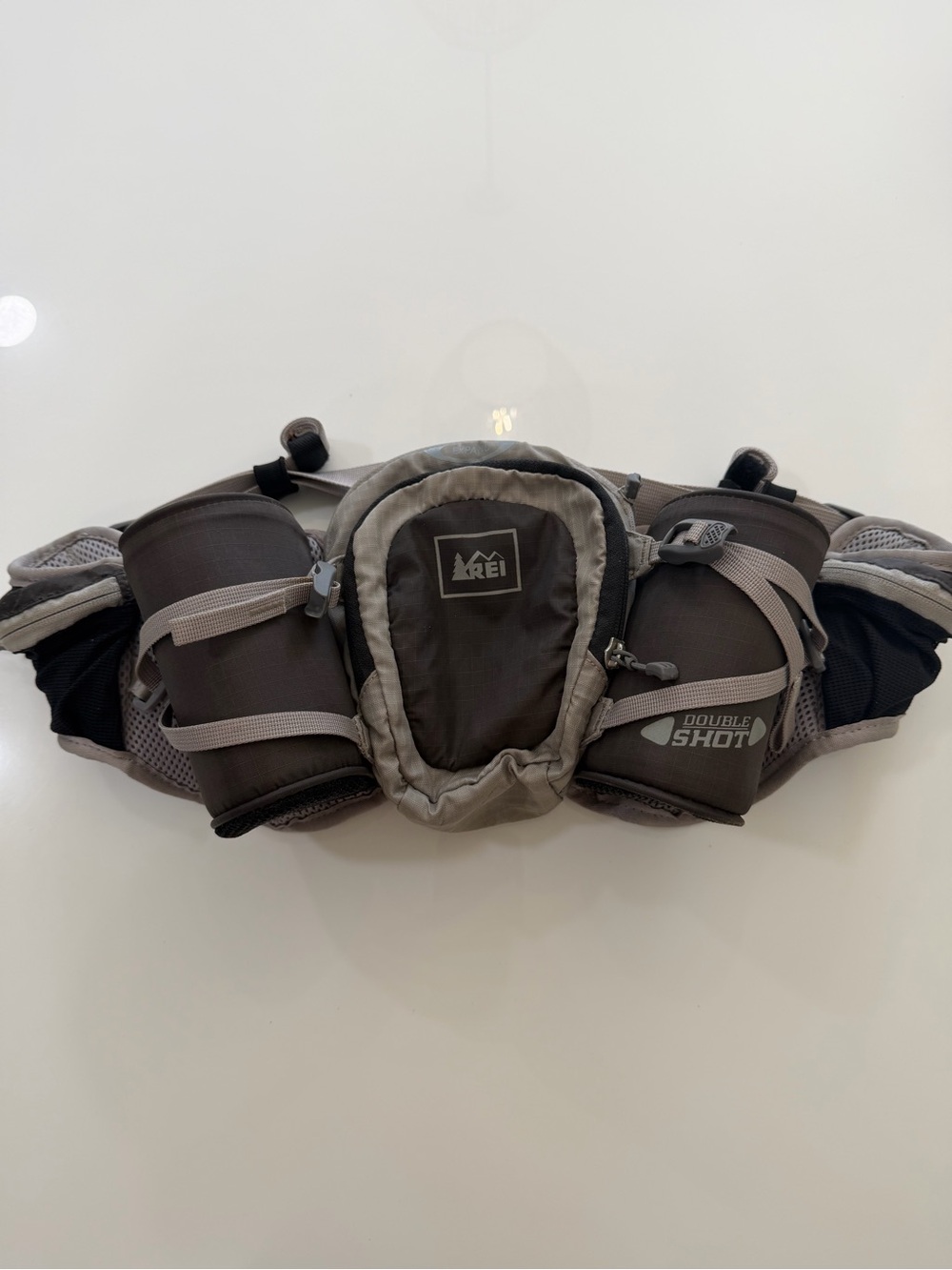 REI Double Shot Hydration Waist Pack Belt Bag Gray Hiking Running Trail Pack